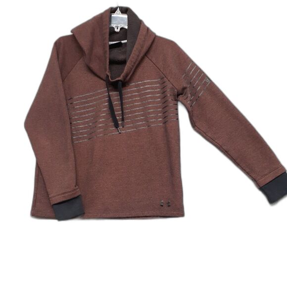 Under Armour Threadborne Womens Sweatshirt Size S Burgundy Striped Hoodie Loose - Picture 1 of 9